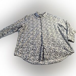 Perry Ellis Slim Fit Floral Print Dress Shirt - Black & White